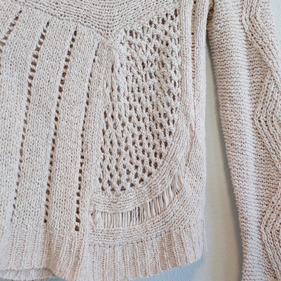 Moth Anthropologie Oatmeal Color Asymmetrical Open Weave Knit Sweater Sz M - Picture 4 of 8